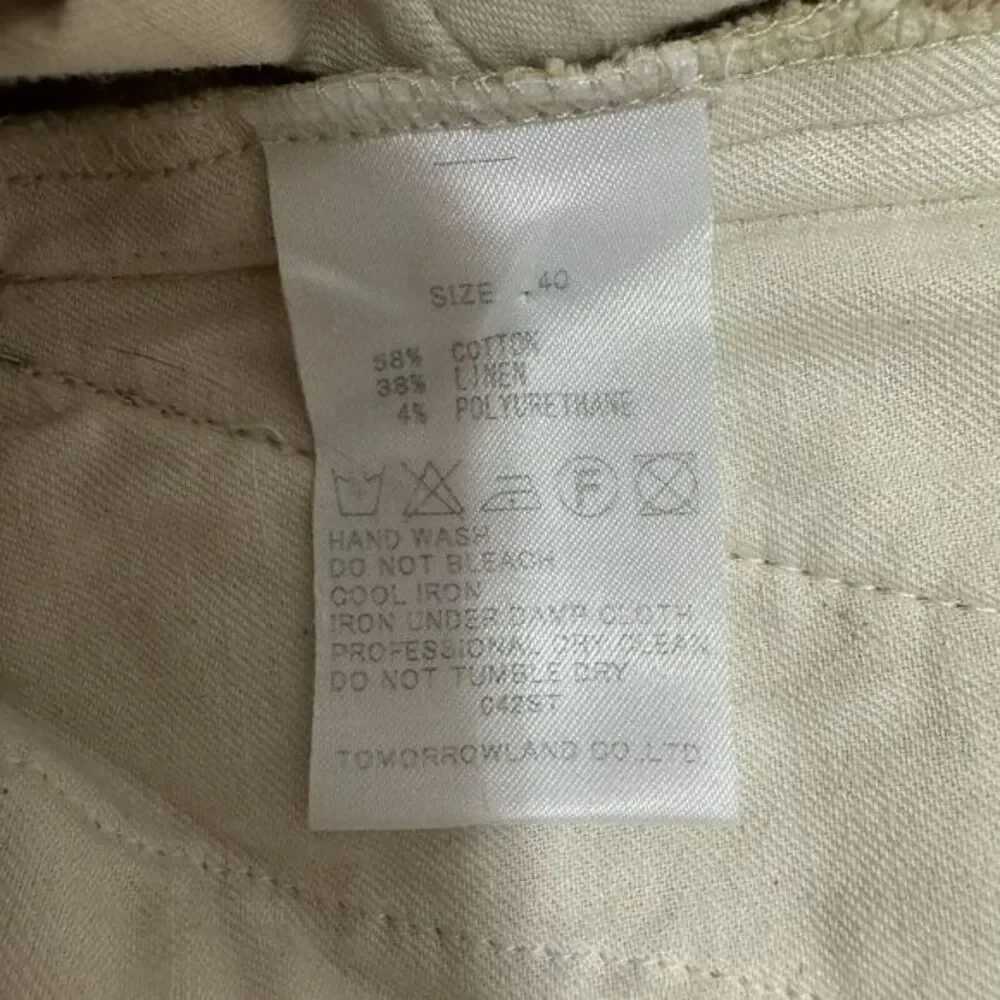Tomorrowland High Rise Tapered Trousers Size 6 40 IT Tan Ankle Crop Linen Cotton